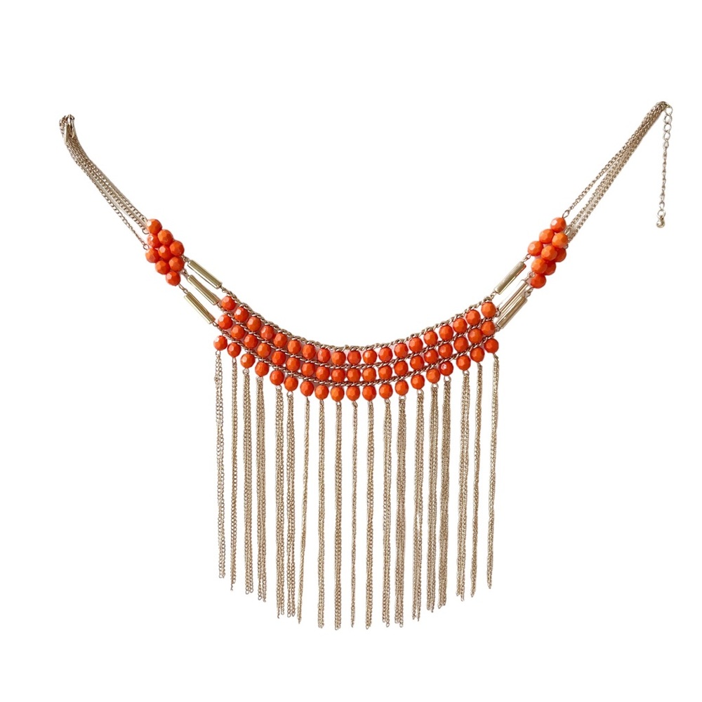CHARMING CHARLIE Orange Bead and Gold Chain Necklace with Extender